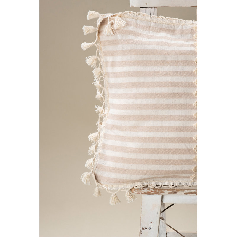 Arrowpoint Striped White Rectangular Throw Cushion Cover, Cream/Latte
