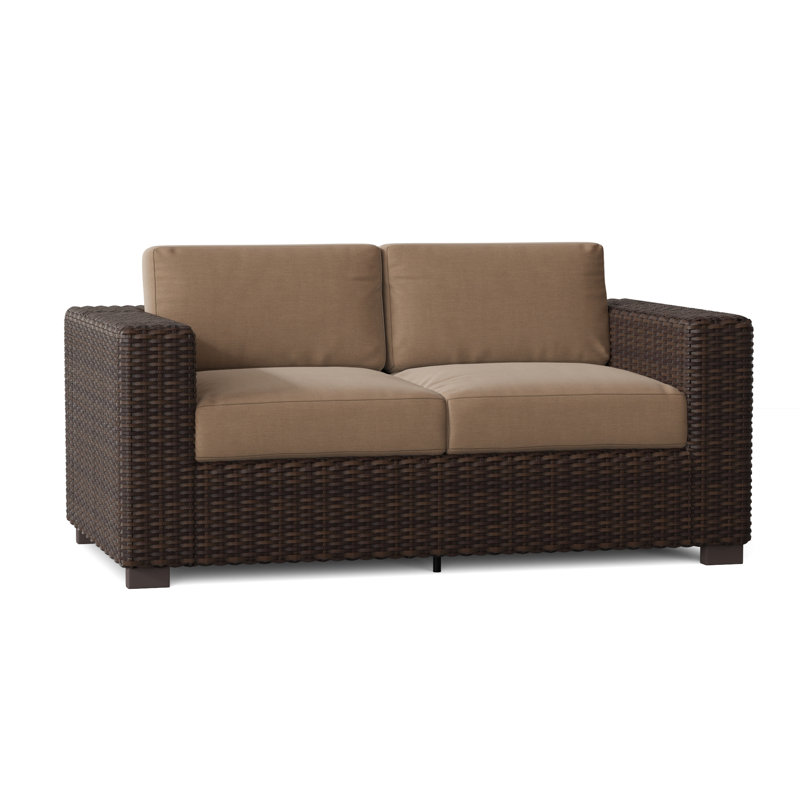 Montecito 67'' Wide Premium All-Weather Wicker Loveseat with Cushions, Canvas Heather Beige Sunbrella® Canvas