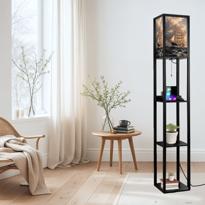 Dimmable LED Standing Floor Lamp Majestic Tall Ship, MDF Frame Floor Lamp with Remote Control, 3 Color Light, for Living Room Bedroom