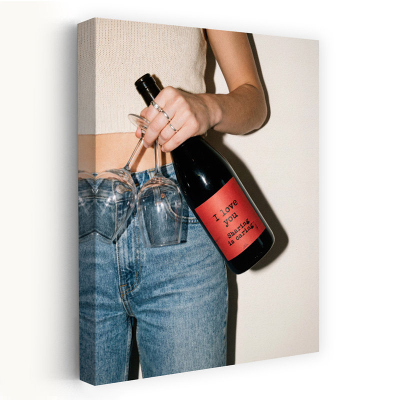 Partage de l'amour et du vin, art mural romantique moderne, H 60 po x l 40 po