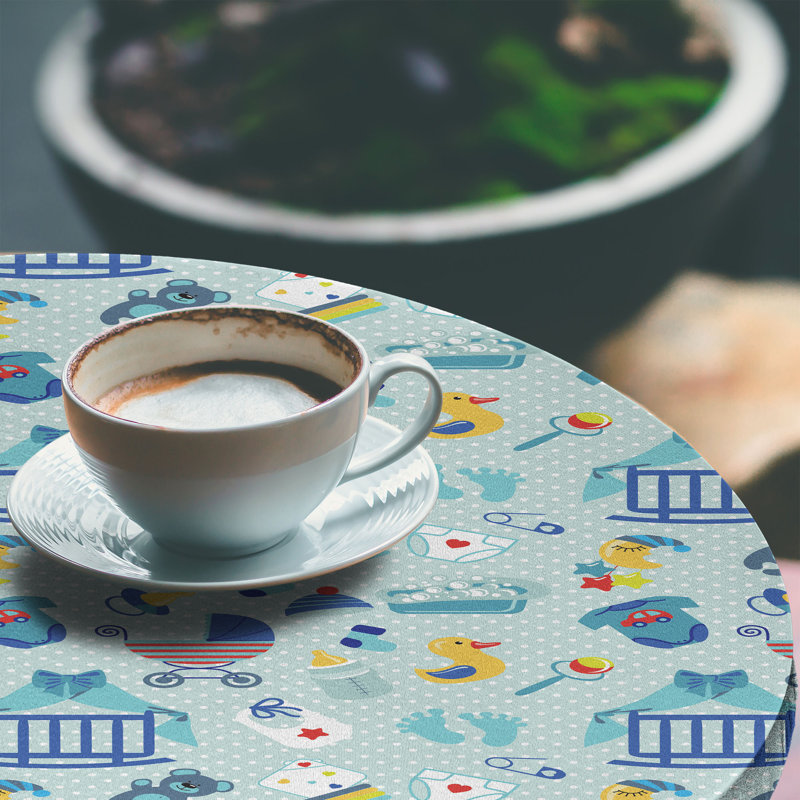 Ambesonne Cartoon Fitted Round Tablecloth Pale Violet Blue Yellow, 51.97" Round
