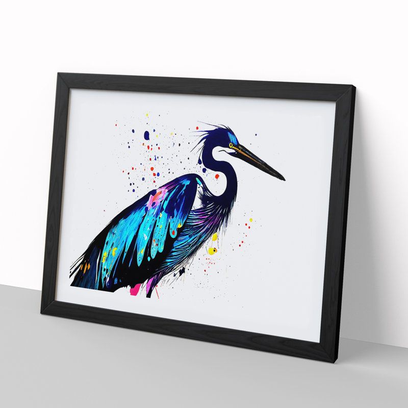XH1022-8085X Splashed Heron Bird Vol.1 Abstract - Single Picture Frame Painting, Black Framed, 34cm H x 46cm W x 2cm D