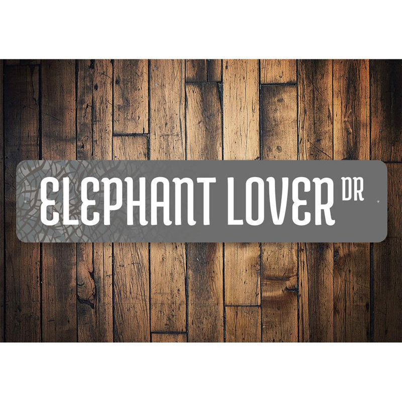 Plaque en aluminium «Elephant Lover Street», H 4 po x l 18 po x P 0,04 po