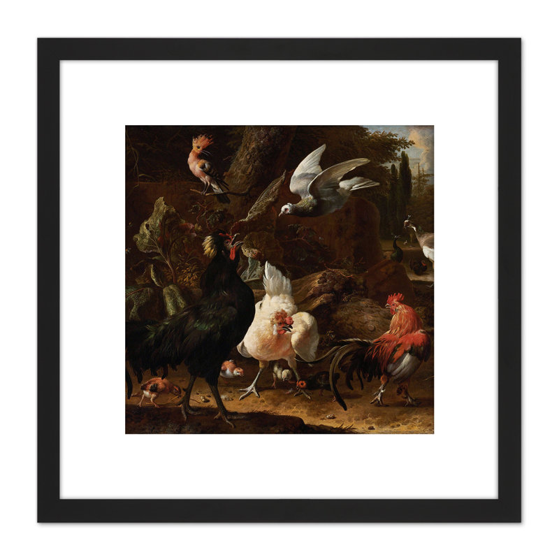 Birds In A Park Roosters by Melchior D'Hondecoeter - Single Picture Frame Painting