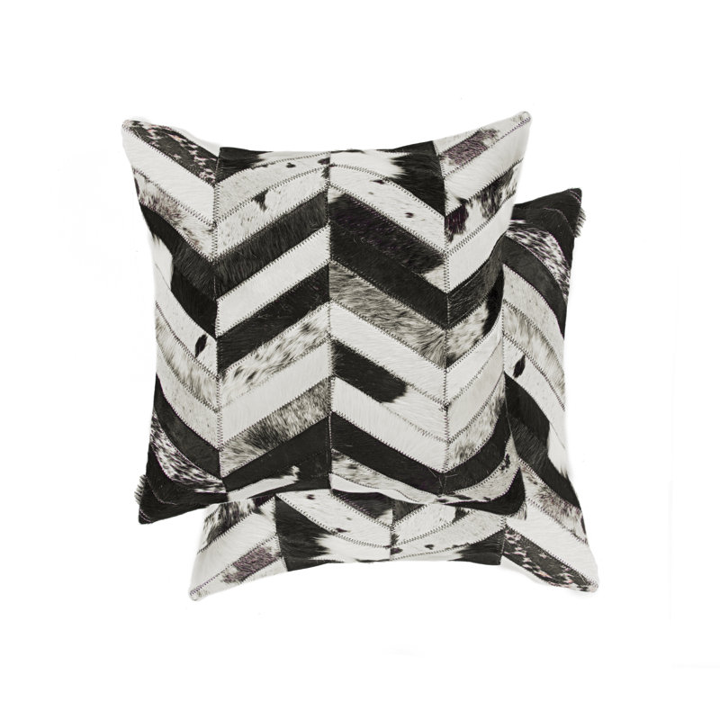 Ensemble de deux coussins décoratifs en cuir de vache 18 po, Noir/naturel