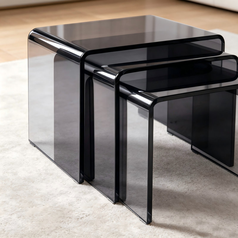 Ensemble de tables basses en acrylique noir de 0,39 po d'épaisseur, 3 pièces, table de bout moderne minimaliste en acrylique