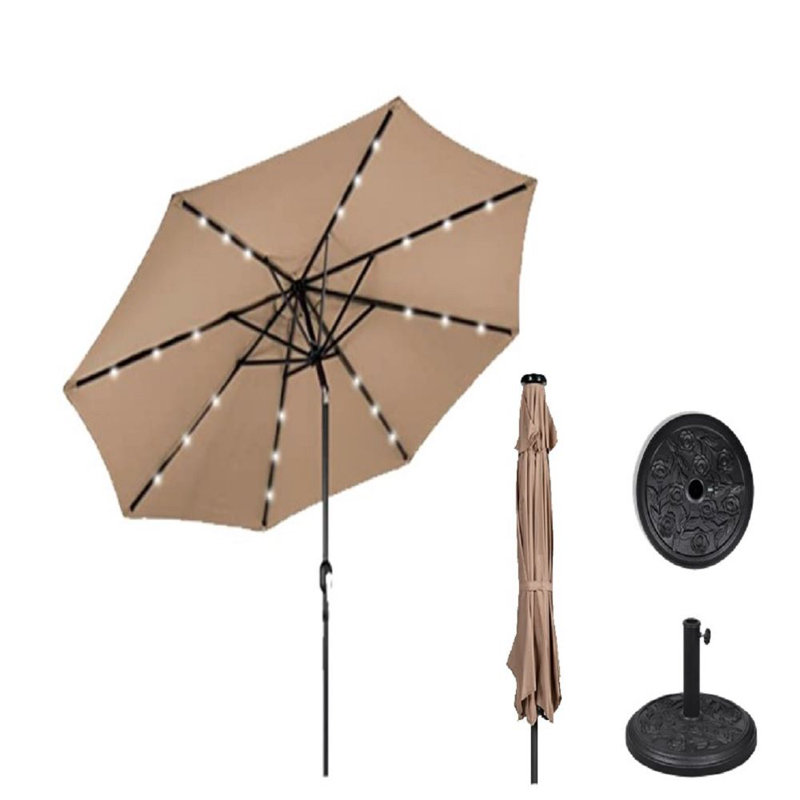Parasol de marché éclairé avec base 118,2 po Iconya, Brun clair