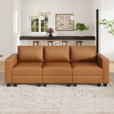 Abramson Modern Faux Leather Upholstered 3-Seater Sofa