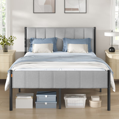 Double Bed Frame with Upholstered Headboard