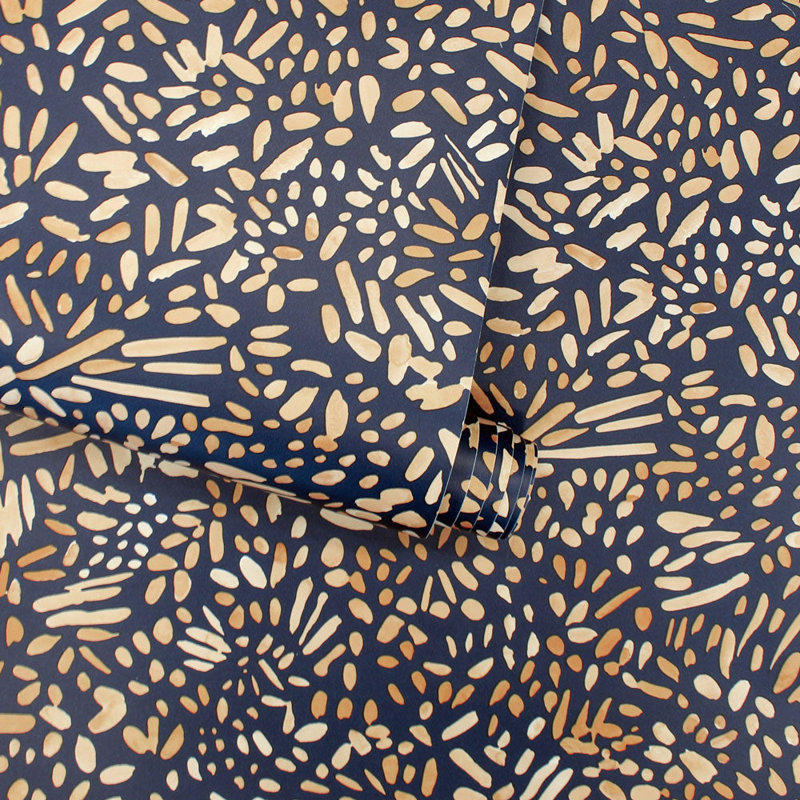 Papier peint auto-adhésif Brushstroke, Amande grillée et bleu marine