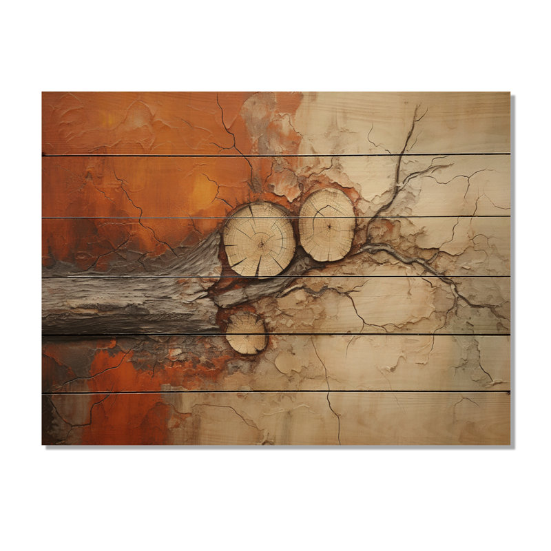 Birjesh, impression abstraite de séquoia sur bois naturel, H 24 po x l 32 po x P 0,78 po