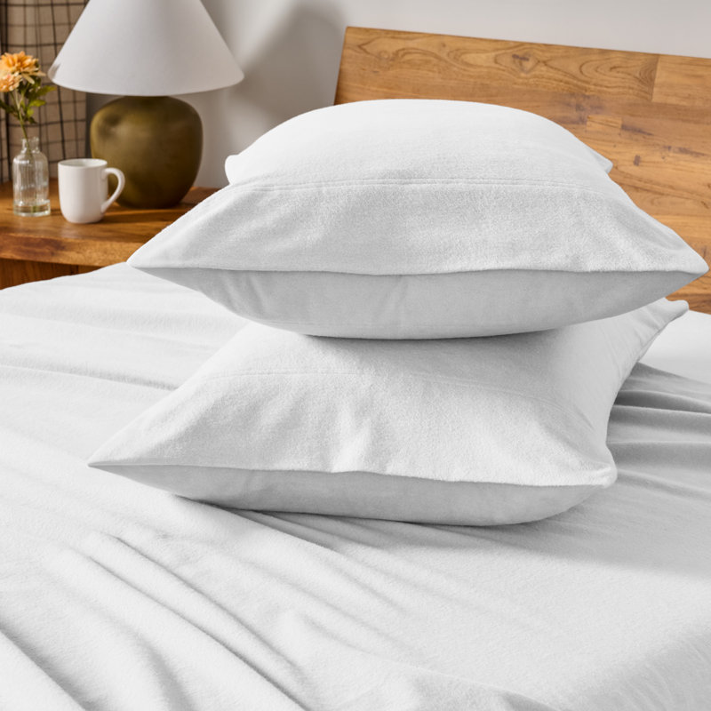 Housse de coussin 100% flanelle de coton, 2 taies d'oreiller standard, Blanc