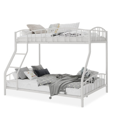 Space-Saving Twin Over Full Metal Bunk Bed, Modern Heavy Duty Steel Frame, Sturdy Arched Guardrail & Ladder