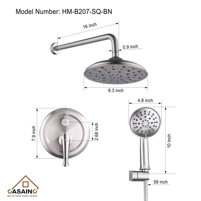 Système de douche à pluie à 2 fonctions Retro avec fixation manuelle à 3 réglages, valve brute et inverseur, Nickel brossé