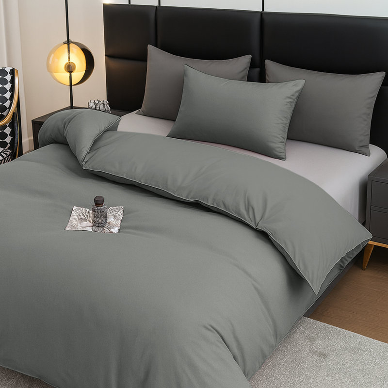 Aspire Homeware Ultra Soft 4 Piece Hotel Quality Dyed Duvet Bedding Set with Pillowcases and Fitted Sheet, Grey