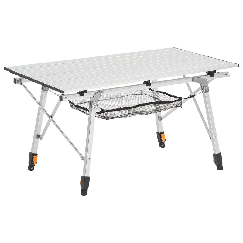 Folding Camping Table, Portable Roll Up Side Tables, Lightweight Aluminum Beach Table with Adjustable Height, Top Mesh Layer and Carry Bag, For Outdoor BBQ Tailgating Picnic, Travel, Silver