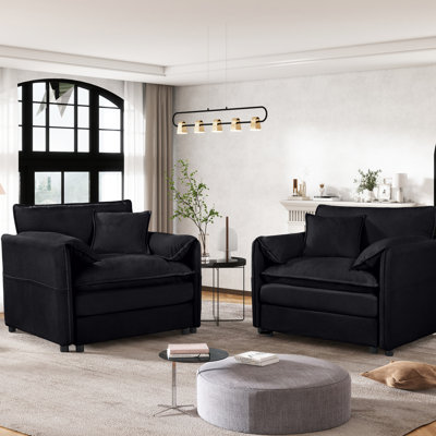 Fauteuil en chenille noir 2 pièces, fauteuil confortable surdimensionné avec siège tendance, fauteuil moderne pour le salon de la chambre à coucher, siège d'appoint en duo, lit simple noir magnifique, grand plaisir