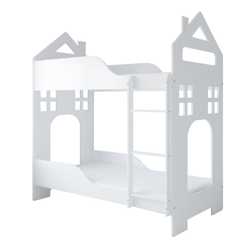 Delgado Bunk Bed with Built-in Ladder Included, White, 80 x 180cm