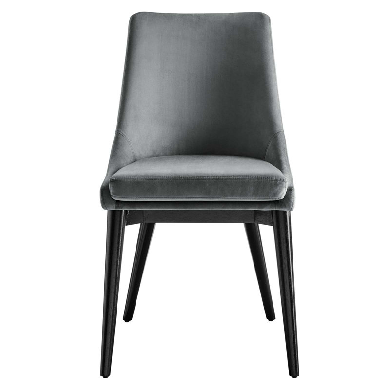 Gray Velvet Upholstered Side Chair with Wood and Metal Legs