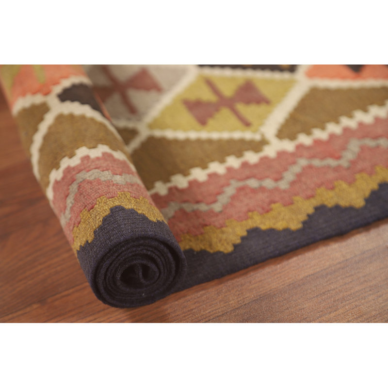 Tapis treillis kilim en laine 3 x 6