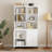 Modern Slim White Bookcase with Cabinet, 71" Freestanding Display Shelf with Metal Legs