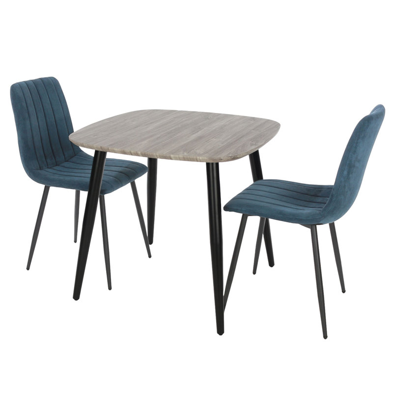 Aspen 800mm Foiled Square table & 2 fabric chair Set, Grey, Platinum