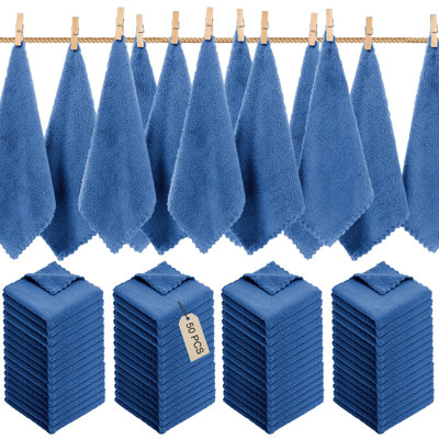 Soft Thick Absorbent 50 Piece Washcloth Set, Polyester Fiber Towels For Bathroom Face And Home Gift, 11.8x11.8in Gray