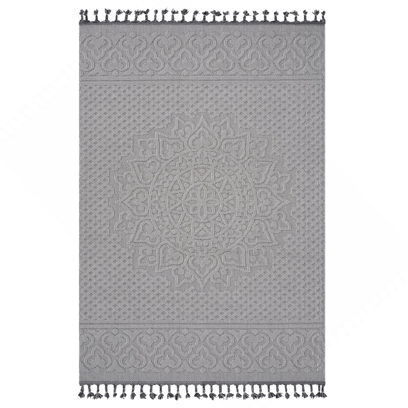 Collection White/Ivory /Medallion Indoor/Outdoor Area Rug, Rectangle 5'3" x 7'6"