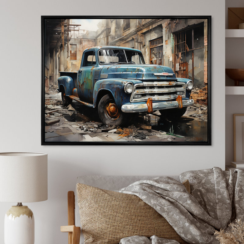 Élégance industrielle camionnette - transport mural, H 24 po x l 32 po x P 1 po, Cadre flottant noir