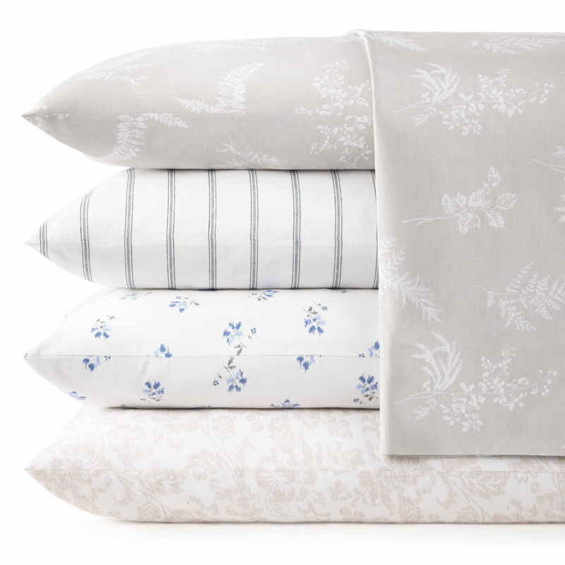 King Blue Floral Cotton Percale Deep Pocket Sheet Set