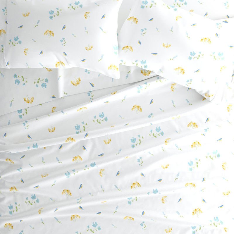 King Blue Floral Microfiber Sheet Set with Pillowcases