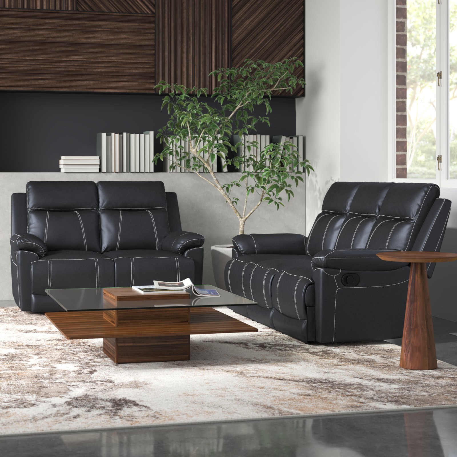 Black leather recliner set hot sale