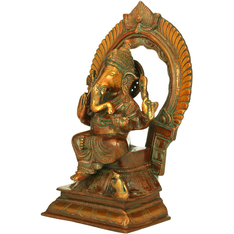 Figurine assise Ganesha avec Prabhavali, Brun / or