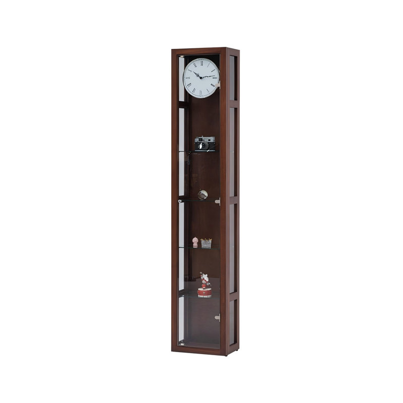 Vintage Brown Ebony Wood Floor Clock with Storage Display Cabinet