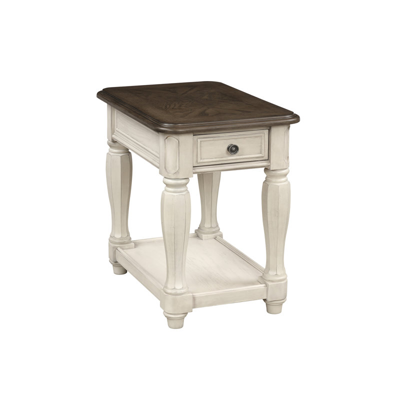 Table de chevet antique blanche et brune avec rangement