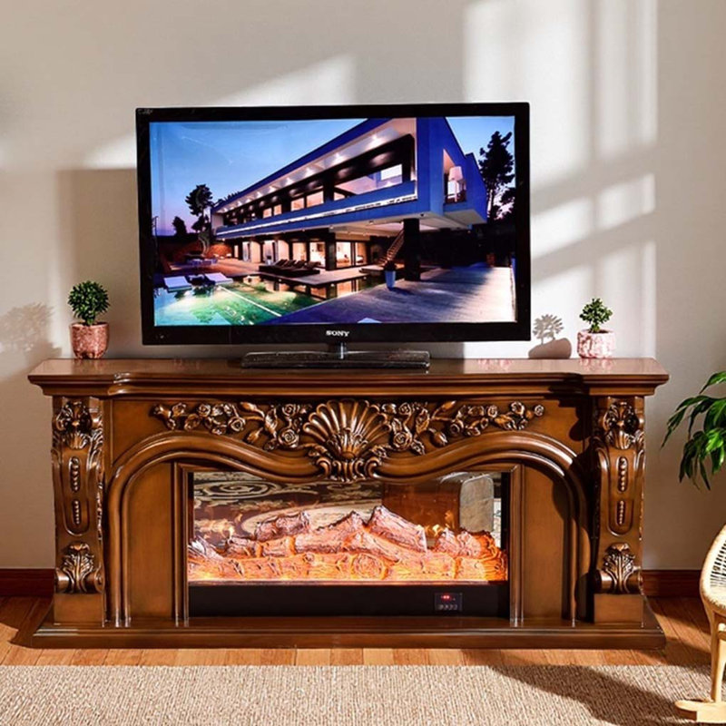 European Elegant Decorative Fireplace, 27.56" H x 62.99" W x 12.99" D, Brown