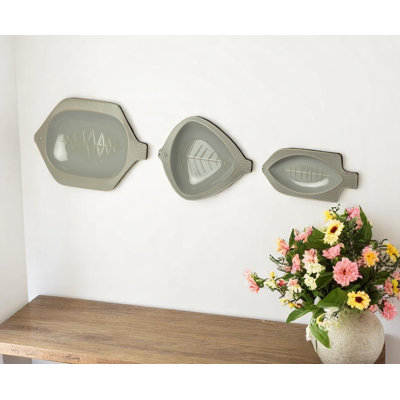 Set of Three Samira Gray Fish Metal Hanging Dimensional Sculpture