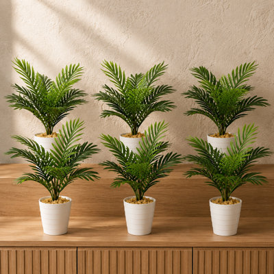Pack Of 6 X Artificial Potted Foliage Plants 50cm Faux Palm Plant in Pot Liner