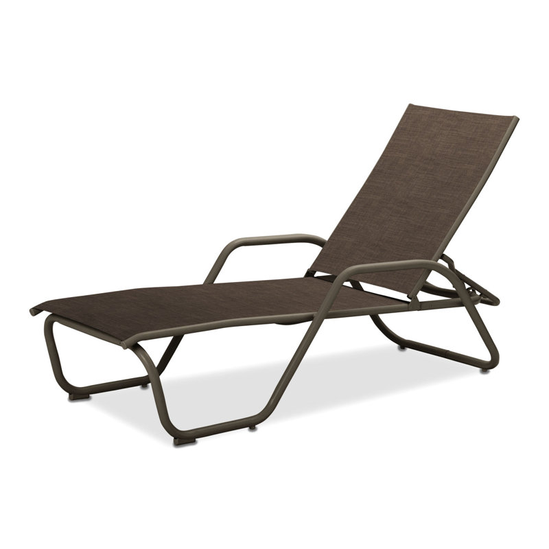 Outdoor Rust-Resistant Metal Chaise Lounge, Mocha Sunbrella®, Textured Beachwood