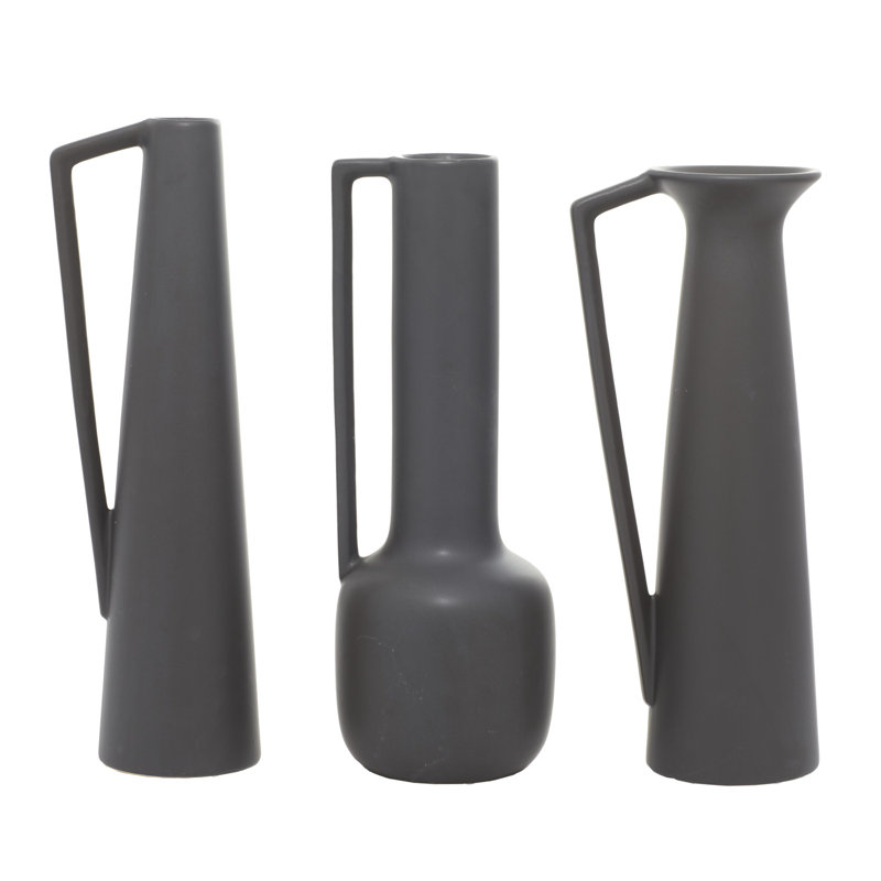 Vase en céramique Cosmoliving By Cosmopolitan, Gris foncé, H 13 po x l 16 po x P 6 po