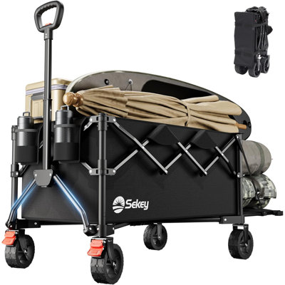 60""l Collapsible Extended Wagon Carts Foldable 500l Large Capacity 440lbs Heavy Duty Folding Utility Garden Cart With Big All-terrain Beach Wheels & D -  Sekey, FW137-US