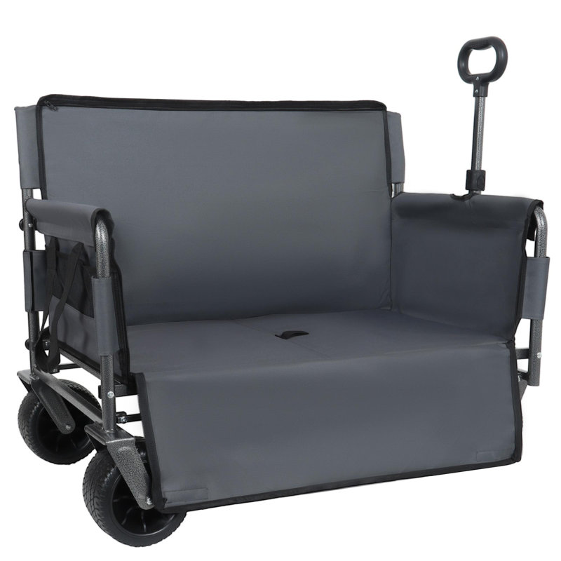 Chariot de chariot pliant convertible 3-en-1 avec banc et rangement - Chariot utilitaire robuste de 500 lb, Gris