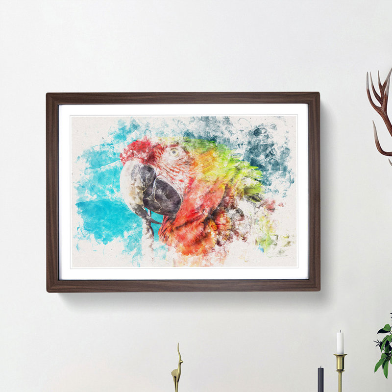 Rainbow Macaw Parrot - Picture Frame Painting Print, Walnut Framed, 62cm H x 87cm W x 2cm D