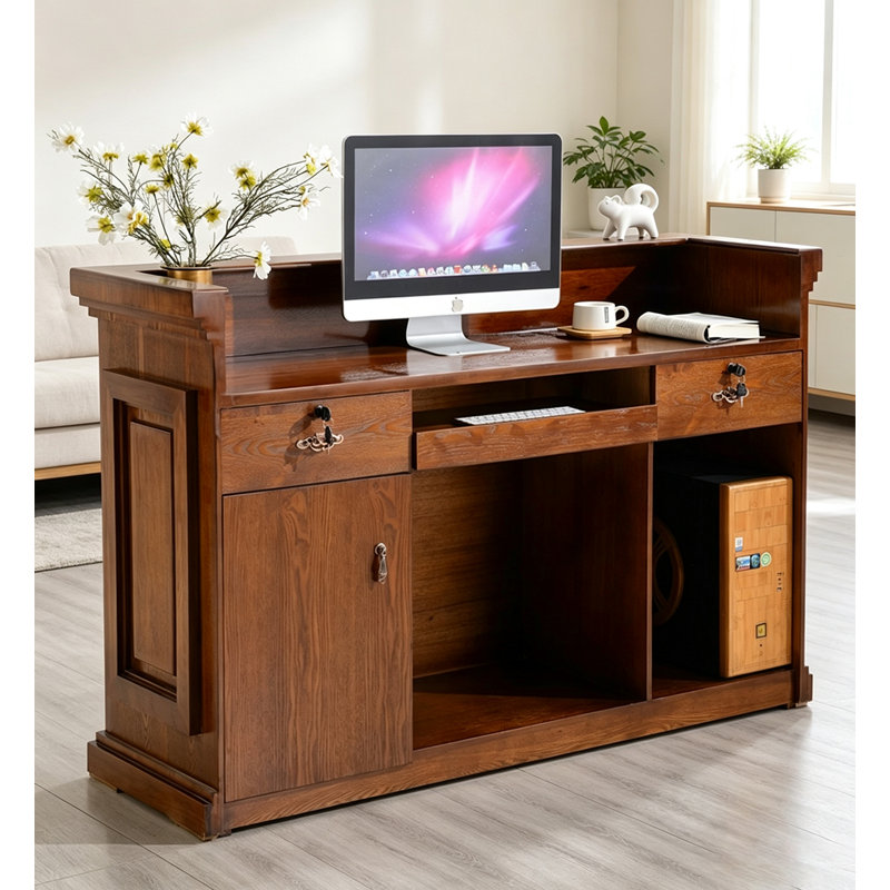 Bureau de réception vintage en placage de frêne de Mandchourie pour hall d'entrée de bureau