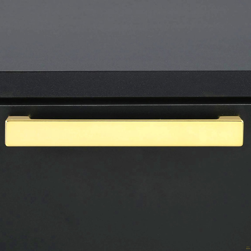 Black And Gold 2-Drawer Rectangular Nightstand, Black