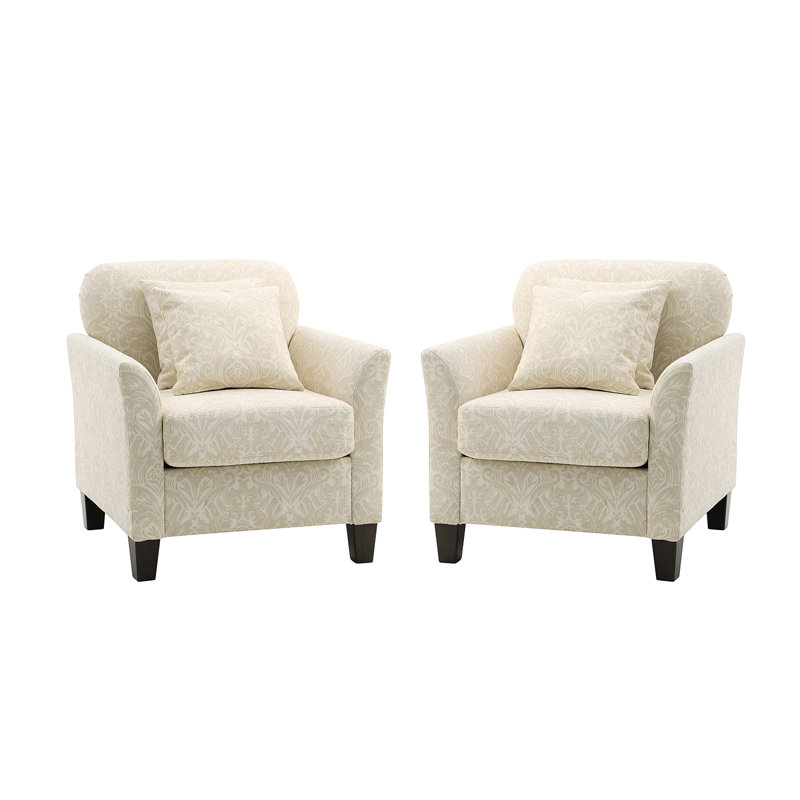 Ensemble de 2 fauteuils en bois rembourrés Neisler, 100 % polyester beige