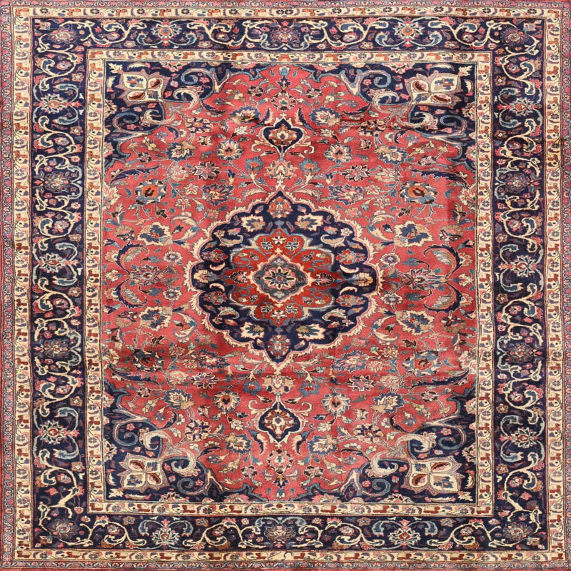 Tapis traditionnel rouge / noir, Rond 5 pi
