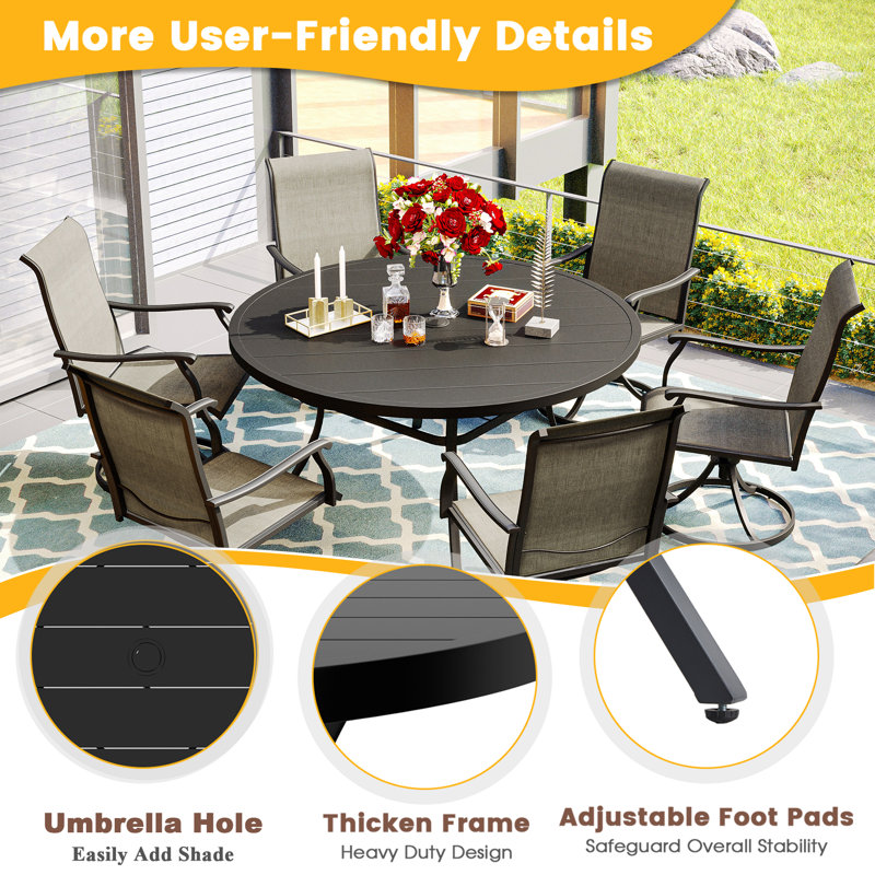 Deval 6 - Person Patio Dining Set with Round Table, Black