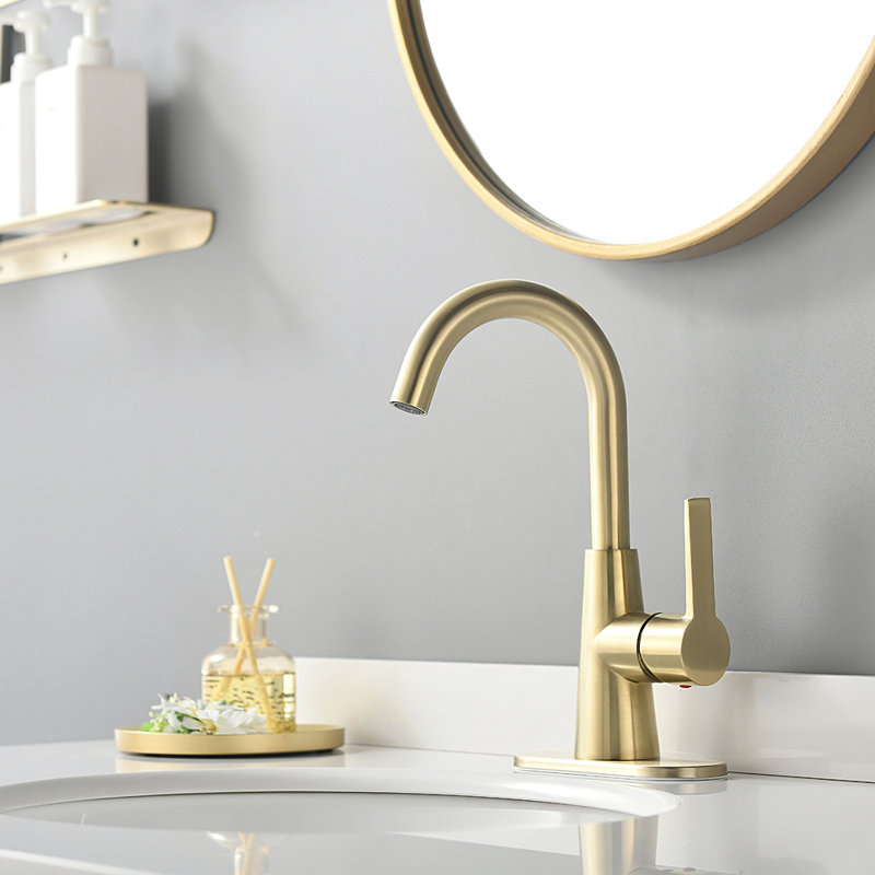 Single-handle Bathroom Faucet with Drain Assembly, Brushed Gold