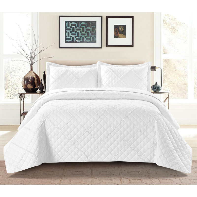 Geometric Shapes Bedspread with Pillowcases, Grey, 185 x 240 cm Bedspread  - 2 Pillowcases